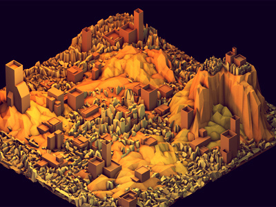 Ruins 3d ao architecture buildings c4d cinema 4d city destruction hillside iso isometric landscape low poly lowpoly mountains render rubble ruins town