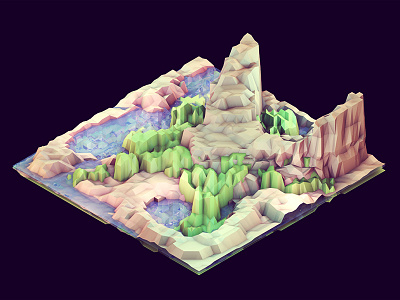 Peninsula 3d ao c4d cinema 4d cliff geometry grass hills island iso isometric land landscape low poly lowpoly mountains ocean peninsula render water