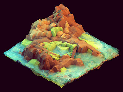 Island Map 3d ao c4d cinema 4d cliff geometry grass hills island iso isometric land landscape low poly lowpoly mountains ocean peninsula render water