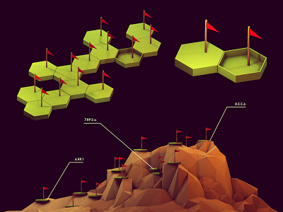 Checkpoints 002 3d ao c4d checkpoints cinema 4d cliff course flags geometry grass hills island iso isometric land landscape layout low poly lowpoly mountains path peninsula render track trail