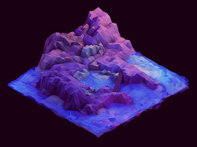 Island Map [Night] 3d ao c4d cinema 4d cliff geometry grass hills island iso isometric land landscape low poly lowpoly mountains night ocean peninsula render water