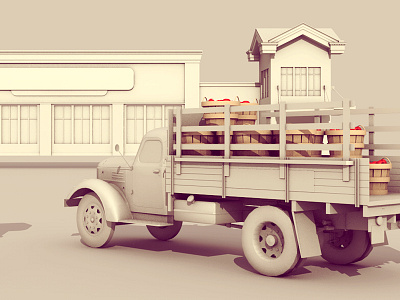 Layout Progress 3d ao apples architecture c4d cinema 4d delivery details glass grocery store model render retail store strip mall trim truck windows