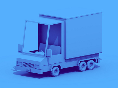 Box Truck [002] 3d ao axle blue box box truck c4d cinema 4d gi grayscale greyscale low poly lowpoly model moving truck render storage tandem axles truck vehicle