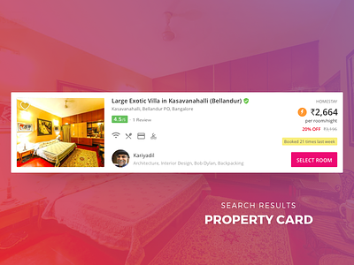 Property Card - Search Results amenities card price property review rooms search stay travel web
