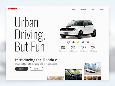 Honda e Landing Page - Daily UI Challenge 003 auto car dailyui electric car honda landing page ui web design