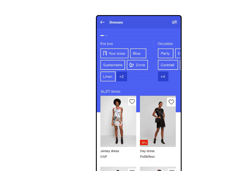 Guided fashion shopping android animation app clean design fashion figma interaction design ios minimal motion motion design shopping ui ux