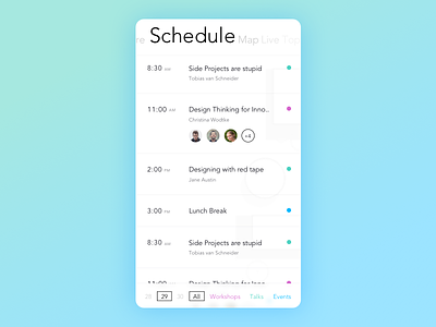 Conference App - Schedule page android app blue green interaction ios minimal ui ux wip