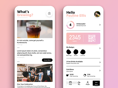 Feed and More pages app clean design minimal typography ux