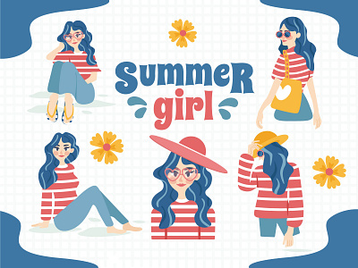 Summer Girl beach branding design girl graphic design graphic illustration illustration pool product design seamless pattern summer summer girl swimming pool vector