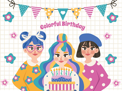 Colorful Birthday birthday celebration colorful birthday design gift girl graphic design graphic illustration illustration product design