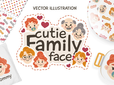 Cutie Family Face branding character cute cutie family face design face family graphic design graphic illustration illustration pattern product design seamless pattern vector