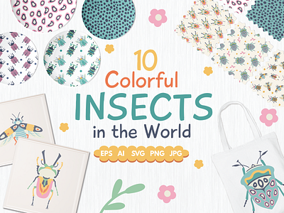 Colorful Insects animal beetles branding colorful insects design graphic design graphic illustration illustration insect pattern product design vector