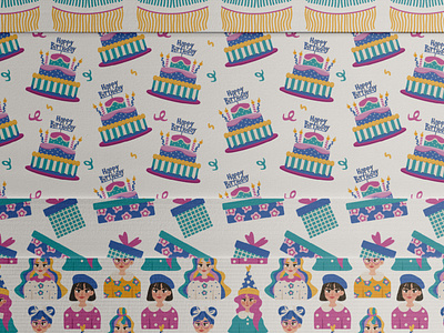 Colorful Birthday birthday birthday illustration birthday package colorful colorful birthday craft craft package design girl graphic design graphic illustration illustration pattern product design seamless pattern