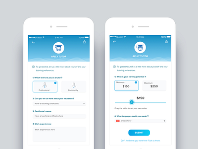 Smart Find Tutor App - Step collect information of Tutor