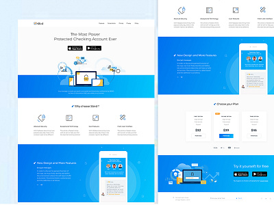 Sbird security Landing Page blue illustraion media message protect security ui ux website yellow