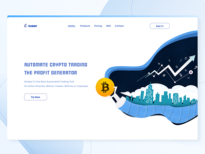 Tradebot Landingpage bitcoin blue bot clean clear coin crypto ethereum gradient illustration landingpage page