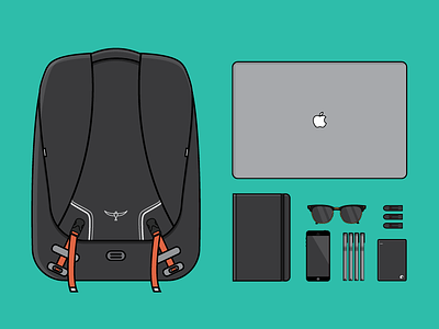 EDC backpack edc every day carry icon illustration iphone macbook notebook rayban