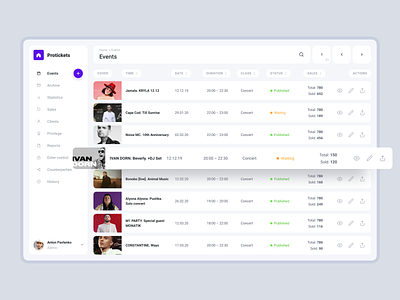 Two-sided event platform from Syndicode concert dashboard elements event management product design tickets ui user experience user interface ux web web app