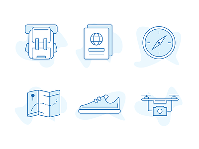 Travel Icons compass custom drone icons interface map passport shoes travel ui ux
