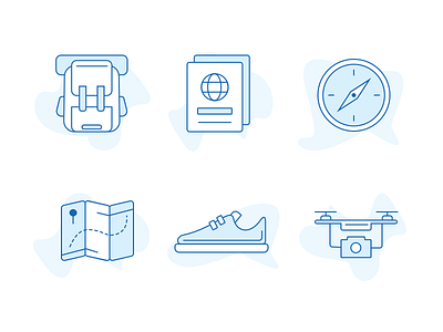 Travel Icons compass custom drone icons interface map passport shoes travel ui ux