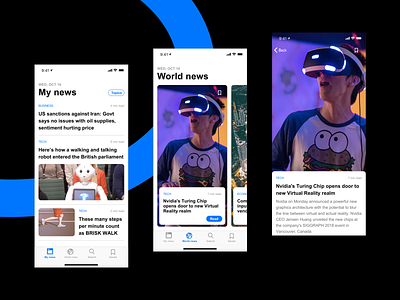 News App Exploration Concept - Sketch Freebie blue card layout feed inspiration interface ios karti392 minimal news app nfnlabs trending ui ux vector