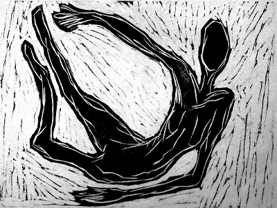 Woodcut art black and white bw expressionism face fall illustration woman wood woodcut