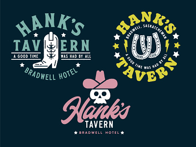 Hank's Tavern apparel bar brand branding cowboy cowboy boots design graphic design identity illustration logo saskatchewan shirts skulls tavern vector
