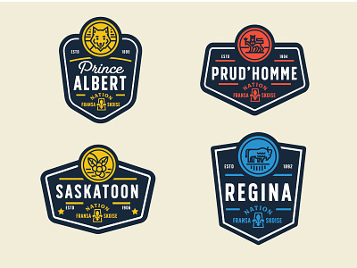 Societe Historique de la Saskatchewan Badges 3/4 badge brand branding design icon identity logo saskatchewan typography vector