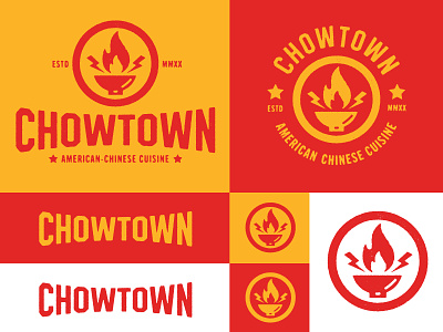 Chowtown brand branding chinese food chow design fire food icon identity logo red restuarant wok yellow