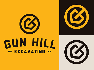 Gun Hill Excavating alberta black brand branding design edmonton excavation icon identity logo shovel yellow
