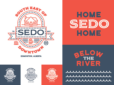 SEDO Brand badge beers brand bungalow community edmonton flat tire icon logo railroad crossing south east