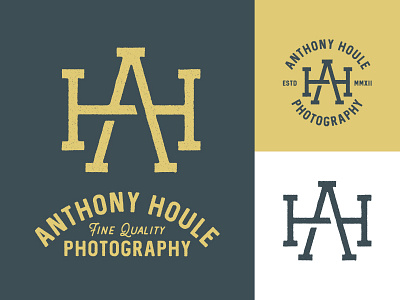 Anthony Houle Photography blue brand gold identity logo monogram wordmark