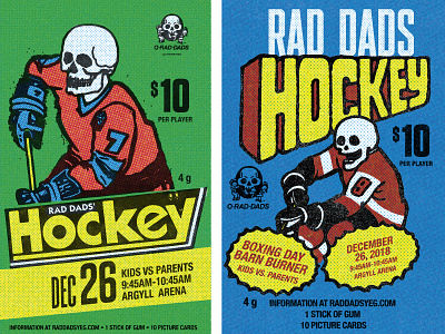 Rad Dads Hockey Posters cards dads halftone hockey punk skates skulls stick of gum wax packs