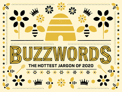 Buzzwords bees black buzz flowers poster queen yellow