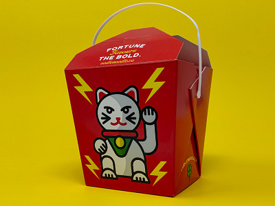 Oodle Noodle Takeout Box alberta cat design edmonton food illustration kitty maneki neko noodles package vector