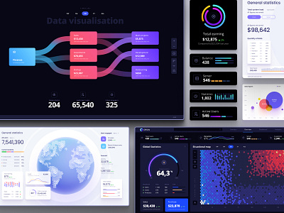 Dataviz ui kit algorythn app chart circle dailyui dark mode dashboard data data science figma free grid hex hexagon machine machine learning planet snippet template world