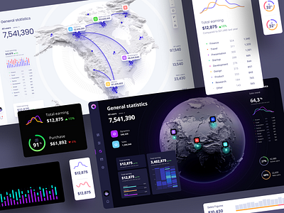 Orion UI kit - Charts templates & infographics in Figma analytics bigdata chart dark ui dashboard dataviz future infographic informers machine learning planet statistic template widgets world map