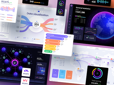 Datavisualization kit for dashboards and presentation ai artificial intelligence big data charts components dashboard ui datavisualization dataviz figma template future infographic library machinelearning planet product saas saas app template ui kit widgets