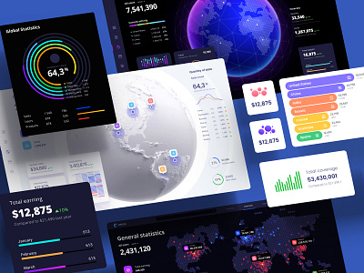 Components and templates for data visualization analytics analytics chart analytics dashboard global graphic infographic interface label location location tracker map mapping planet prediction saas sales statistic statistical analysis services total widgets