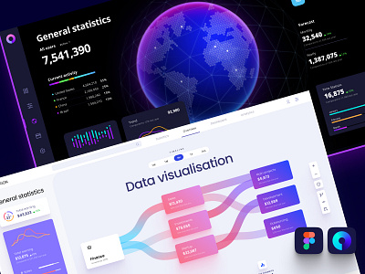 Figma library for dashboards and presentation application chart components data vusialisation dataviz design library desktop develop infographic mobile no code nocode planet planets prediction presentation product space statistic widgets