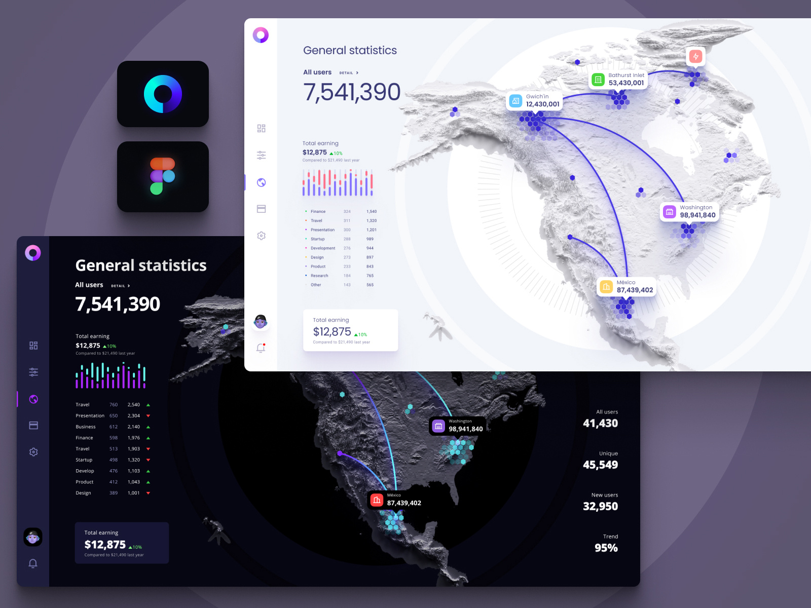 Template of data visualization on the world map by Alien pixels for ...