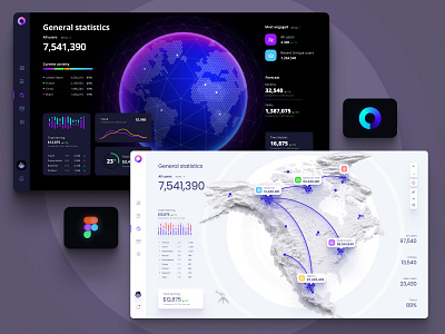 Dashboard templates for data visualization and statistics on map analytic app chart components dashboard data science data vusialisation dataviz design desktop illustration infographic logo mobile presentation product service statistic template widgets