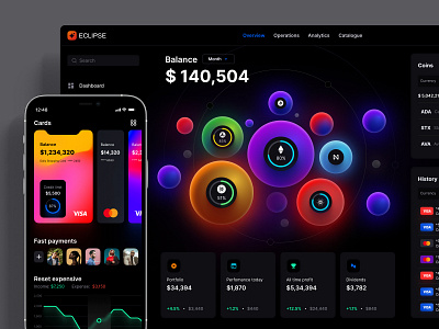 ✦ Eclipse - Figma dashboard UI kit for data design web apps analytics application banking budget manager charts crypto dashboard dataviz desktop investments kanban mobile presentation saas service statistic streaming task tracker templates video service