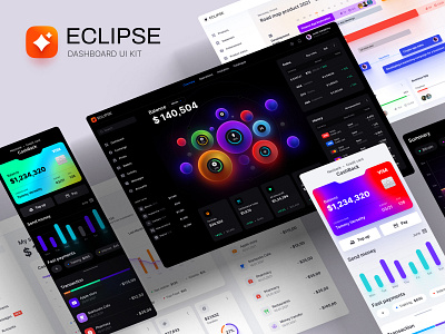 Eclipse - Figma dashboard UI kit for data design web apps analytics app banking budget manager charts crypto dashboard dasktop desktop develop investments kanban saas service statistic streaming task tracker template video service web