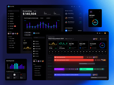 Eclipse - Figma dashboard UI kit for data design web apps angular bigdata chart cost crypto dashboard dataviz desktop finance infographic investments nft product react roadmap saas service statistic template trend