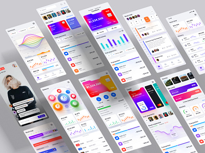 A huge set of mobile templates on financial and cryptosphere components dashboard design system development figma library investments product react saas service statistic video service