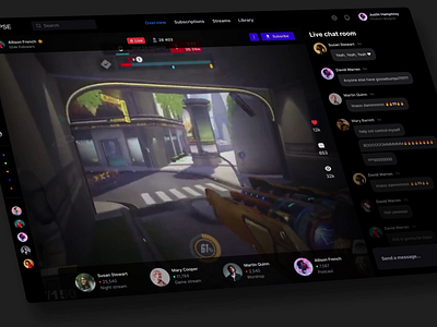 Game Streaming Service Template / Eclipse UI kit blogger chart clip cybersport dark dashboard dataviz desktop fun game influence movie overwatch service statistic stream streamer template twitch video