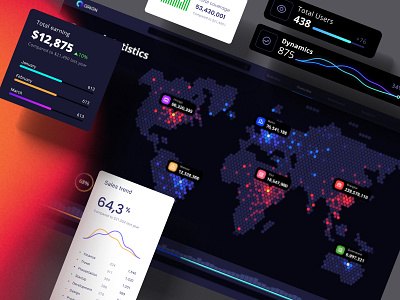 Templates for visualizing dashboards with global data chart cloud concept crypto cyber dashboard dataviz desktop develop future infographic local map pin planet saas statistic tech template ui