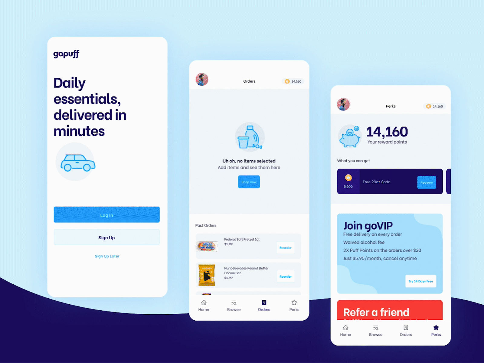 Delivery Service App blue colorful concept delivery empty screen figma interface ios app iphonex log in mobile redesign ui ux