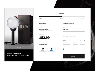 Daily UI Challenge - Day 02: Check Out Page bangtan bomb bts check out daily ui design kpop light stick ui design